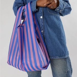 BAGGU Blue and Pink Stripe Standard Reusable Bag NWOT